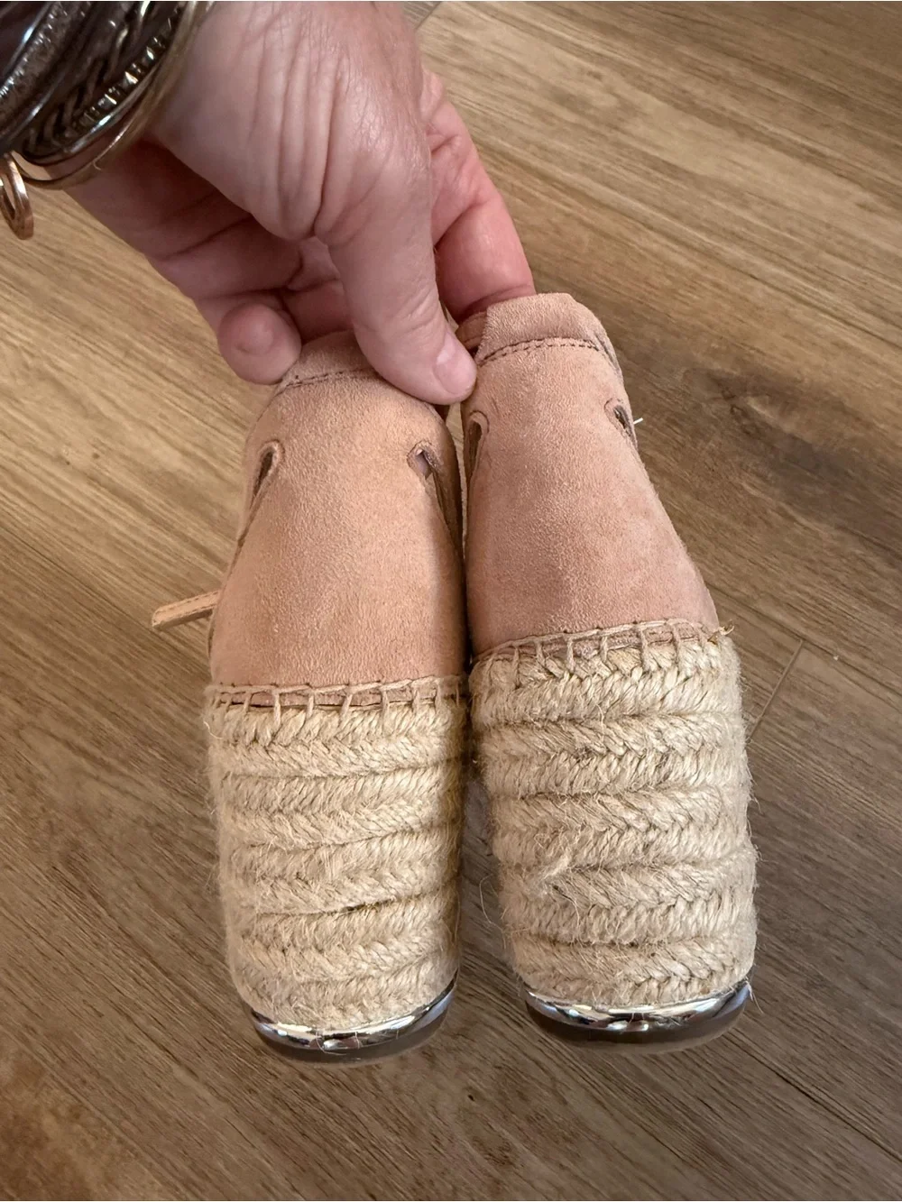 Franco Sarto Blush Pink Woven Espadrille Wedge Sandals genuine suedes Size 10